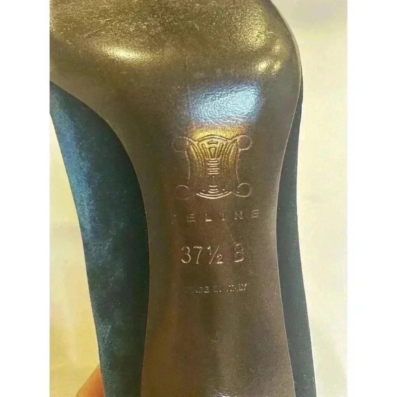 Céline Dark Green Velvet Open Peep-toe High Heels Size 7.5 US 37.5 Italy Pumps - Picture 7 of 11